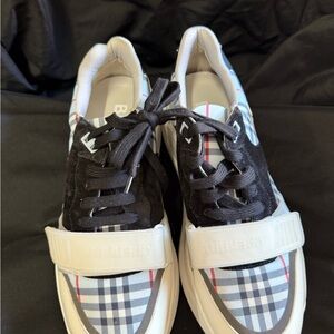 Burberry Black and White Plaid Athletic Shoes